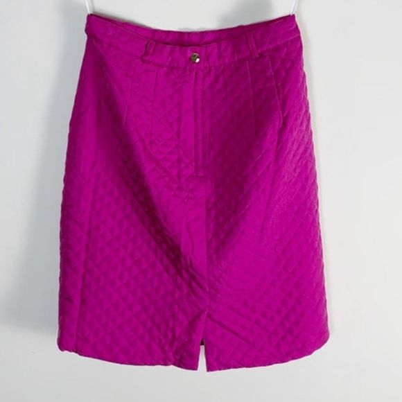 Vintage 90s silk quilted skirt. 1990s magenta pink statement skirt. waist 29" - Picture 5 of 7